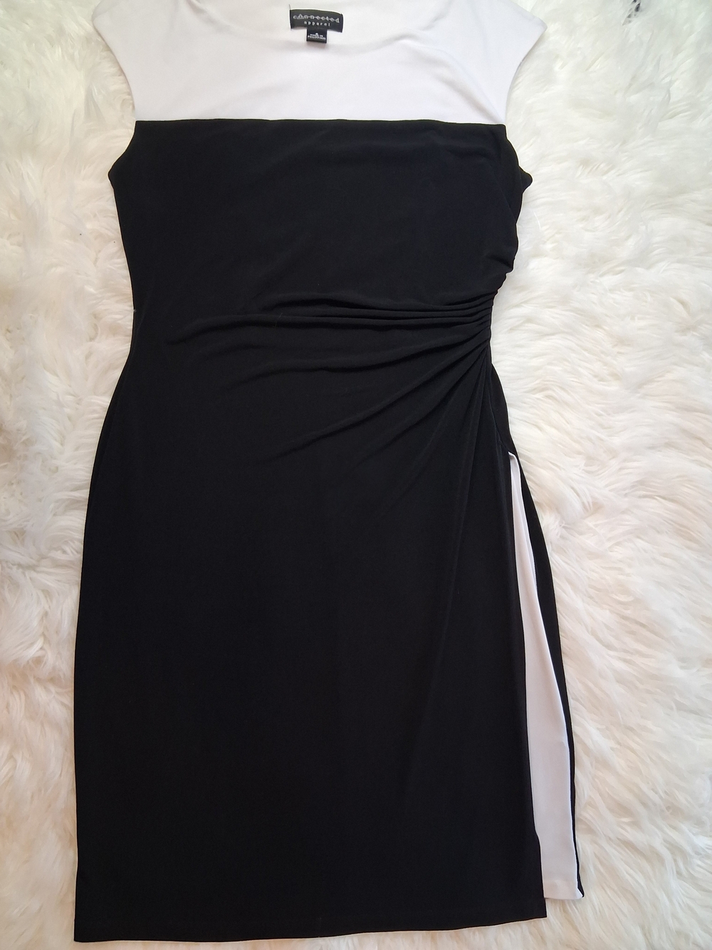 Connected Apparel Color Block Ruched Midi Dress Size 6